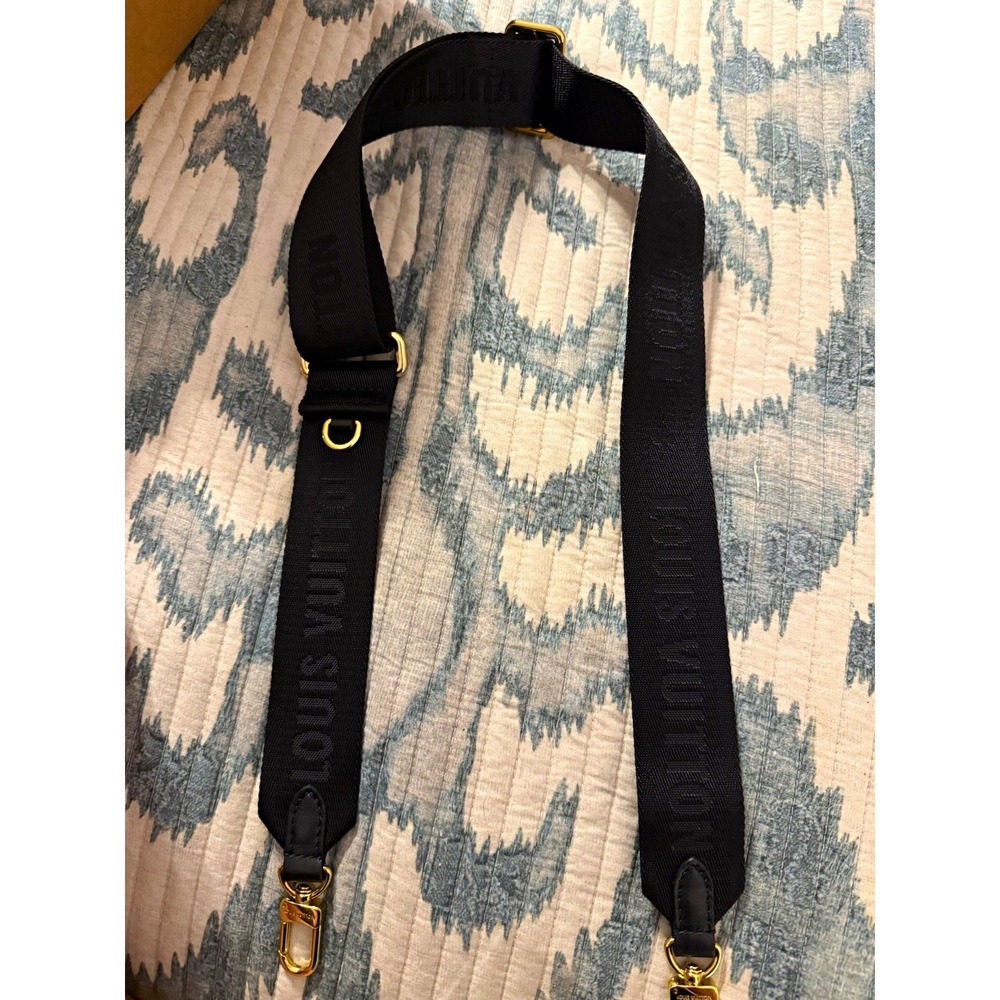 Louis Vuitton Black Logo Shoulder Strap with Gold-Tone Swivel Clasps COA include
